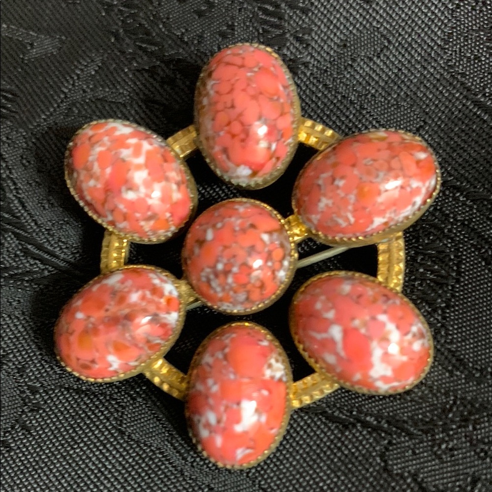 Antique Pink Coral Brooch with Gold Accents